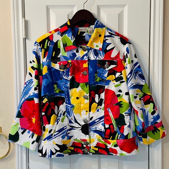 Chico's Jackets & Blazers - Chico's Multicolor Vibrant Floral  Button Up Soft Cropped Blazer Jacket size L
